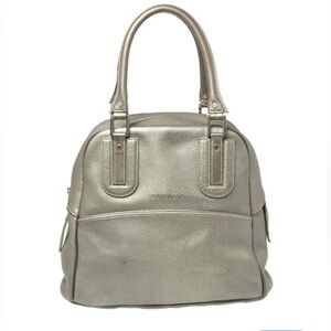 Longchamp Grand Superb Sac Cosmos Platinum metallic leather satchel tote 14x12x7